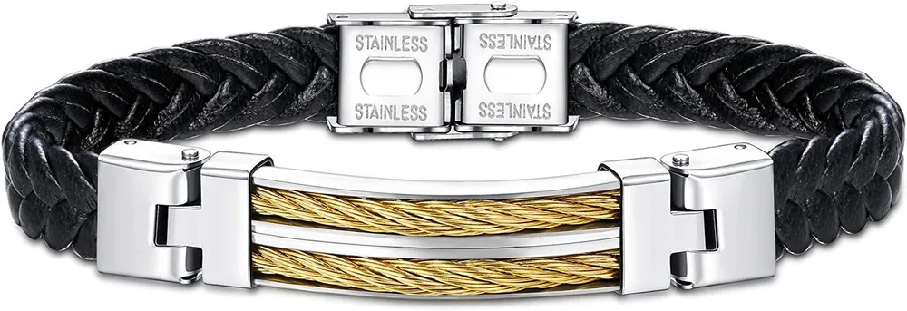 Lederarmband für Männer Klassisches handgefertigtes geflochtes Manschettenarmband mit poliertem magnetischen Edelstahl-Schließung in