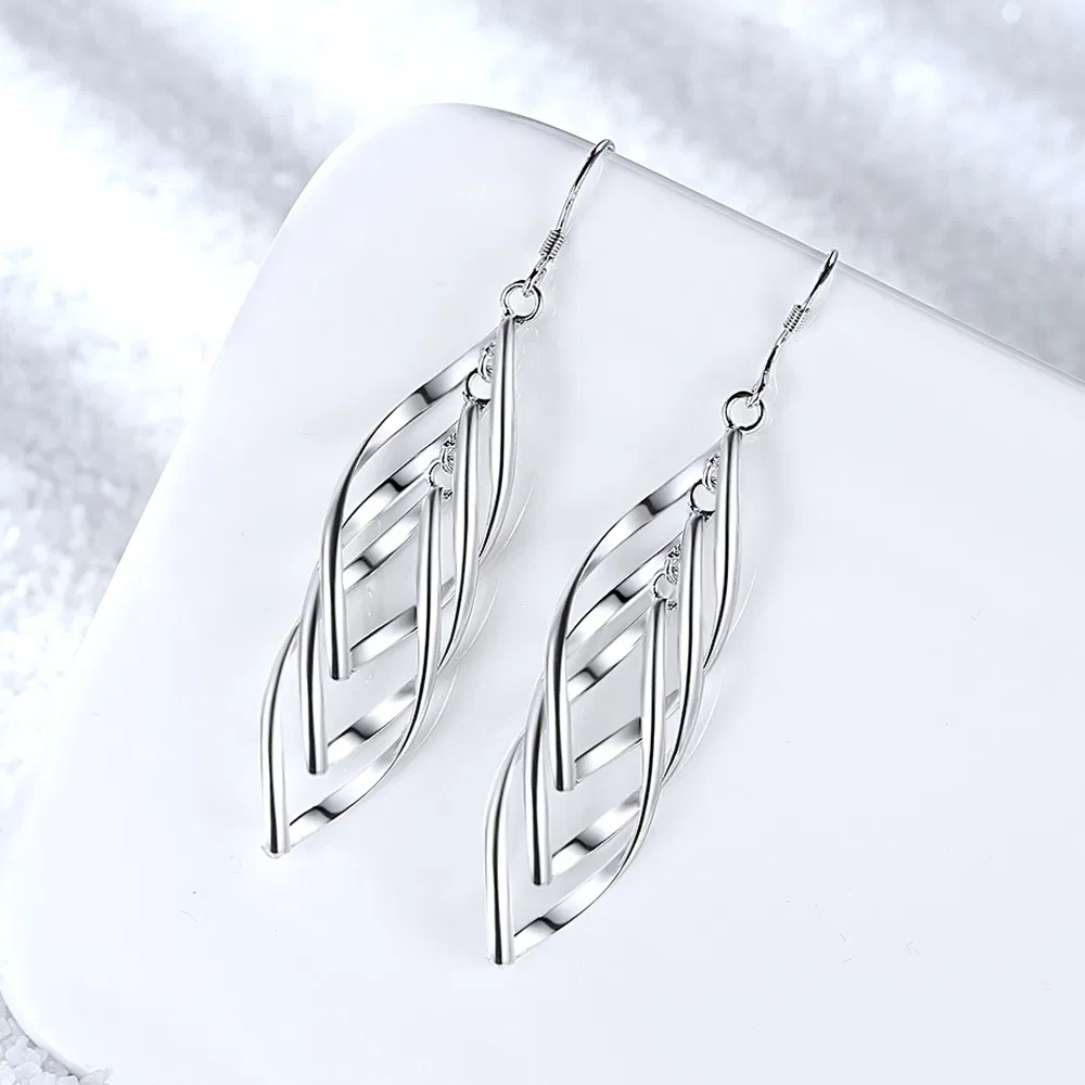 Silberplated Double Twist Tassel Ohrringe dünnes Gesicht Internet heiß koreanischer Stil Welle Super Fairy hängende Ohrringe weibliche Twist Drei-Linie - Ohrringe