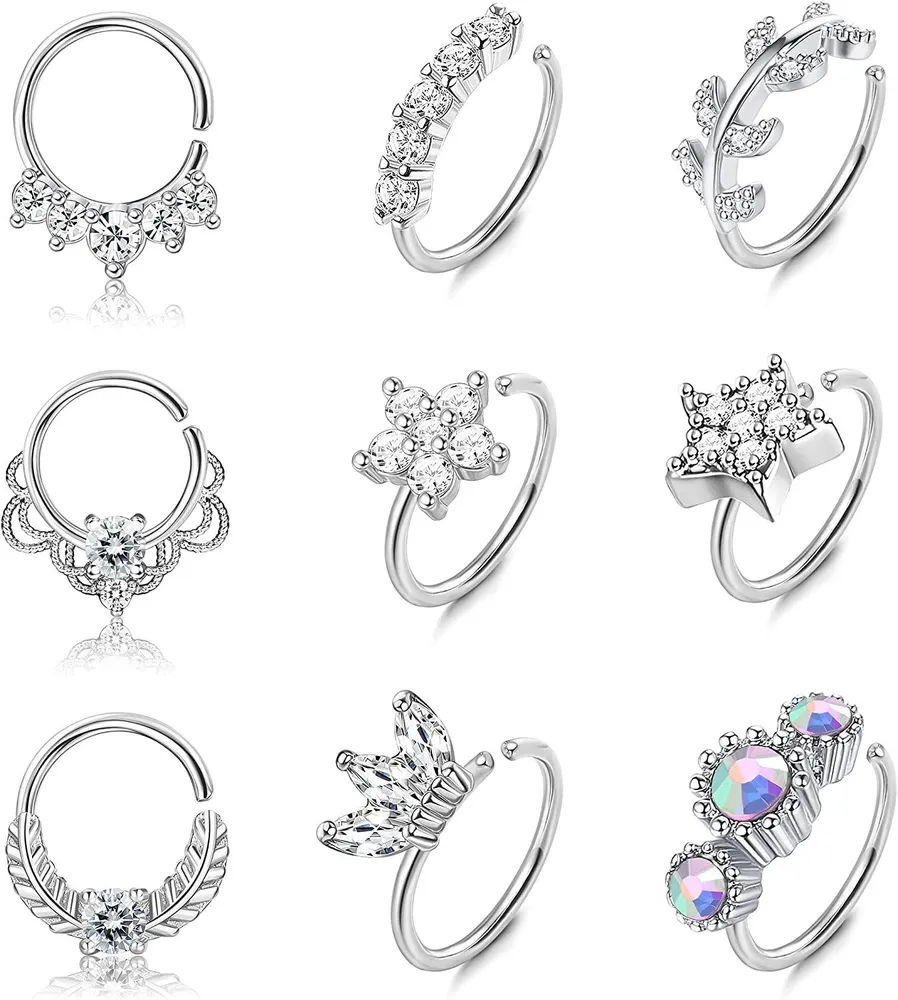 9Pcs 20G Edelstahl Nasen Ringe Schleife für Frauen Männer gepflastert CZ süße Knorpel Helix Ohrringe Schleife Körper Piercing für Nase Ohr