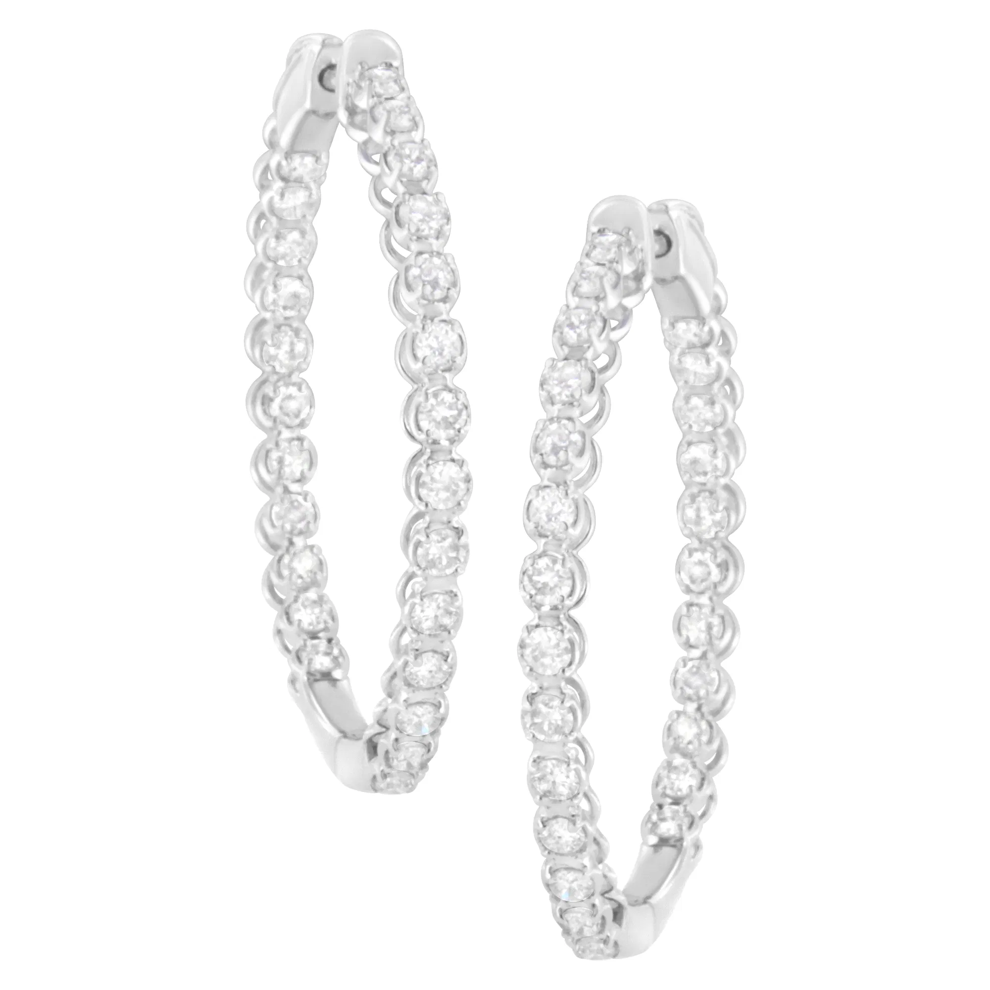 14 Karat Weißgold 2 cttw Diamant Hoop Ohrringe (I-J Clarity, I1 - I2 Farbe)