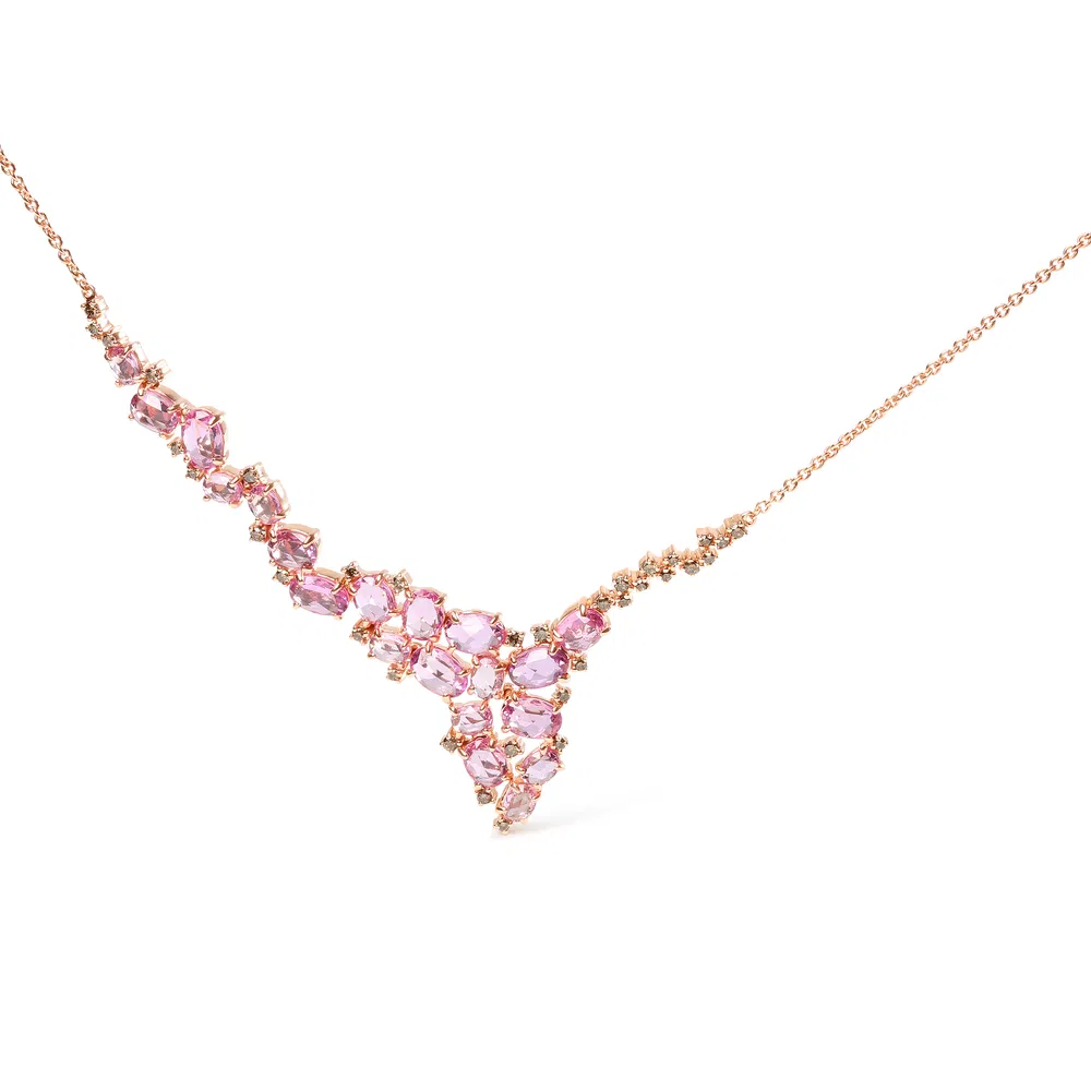 18 Karat Rosengold 1 / 2 Cttw Braun Diamant und Multi-Size Oval Pink Sapphire Cluster Cascade Statement Station Halskette (Braune Farbe, SI1 - SI2 Klarheit) - Verstellbar bis 14