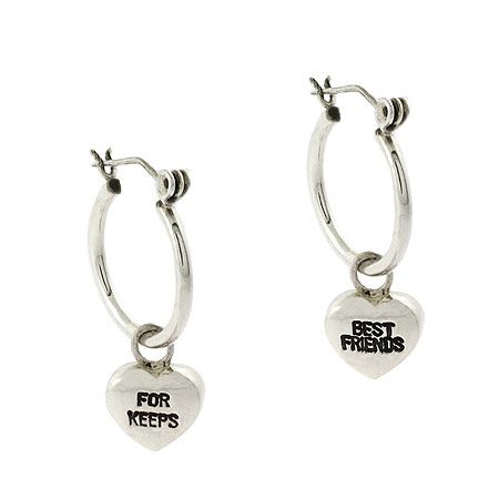 Sterling Silber beste Freunde für hält Puffed Herz Charm Hoop Dangle Ohrringe
