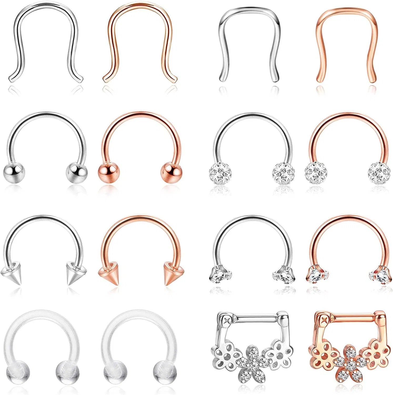 16 Stück Septum Ringe 16G chirurgische Schleife Nasenring Hufeisen Nasen Piercing süße Clicker Septum Ring Daith Helix Tragus Lippen Piercing Septum Piercing Jewelly für Frauen 8mm