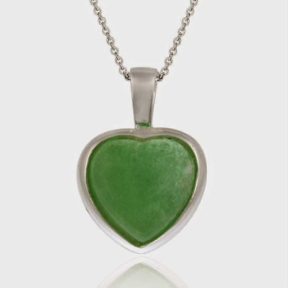 Sterling Silber Chinesisch Grüner Jade Herz-förmigen Anhänger