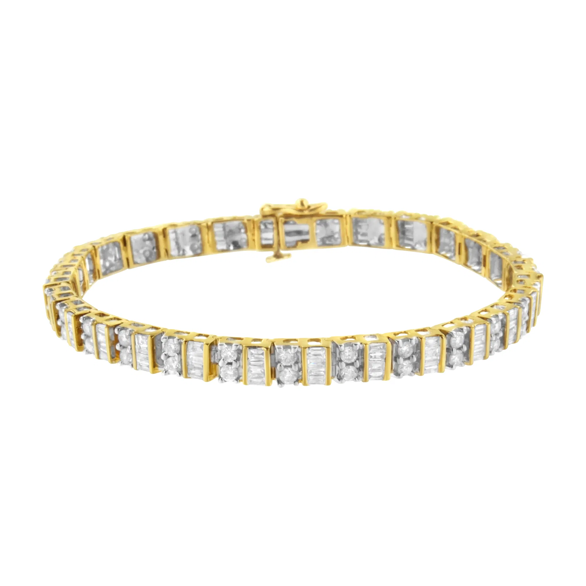 14K Gelbgold 4.0 Cttw Wechselnde Baguette & Round Cut Diamond Bezel- & Prong-Set 7