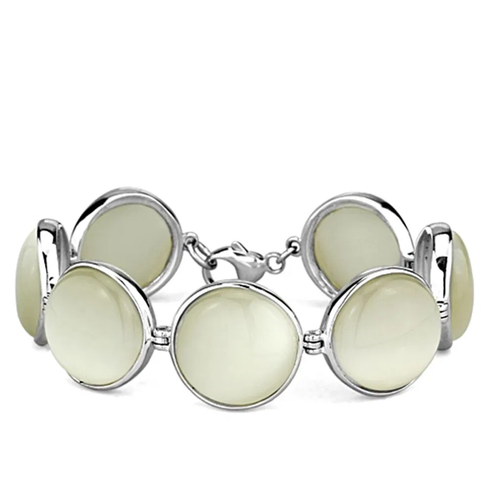 LOS762 - Hochpoliertes 925 Sterling Silber Armband mit synthetischem Katzenauge in Weiß