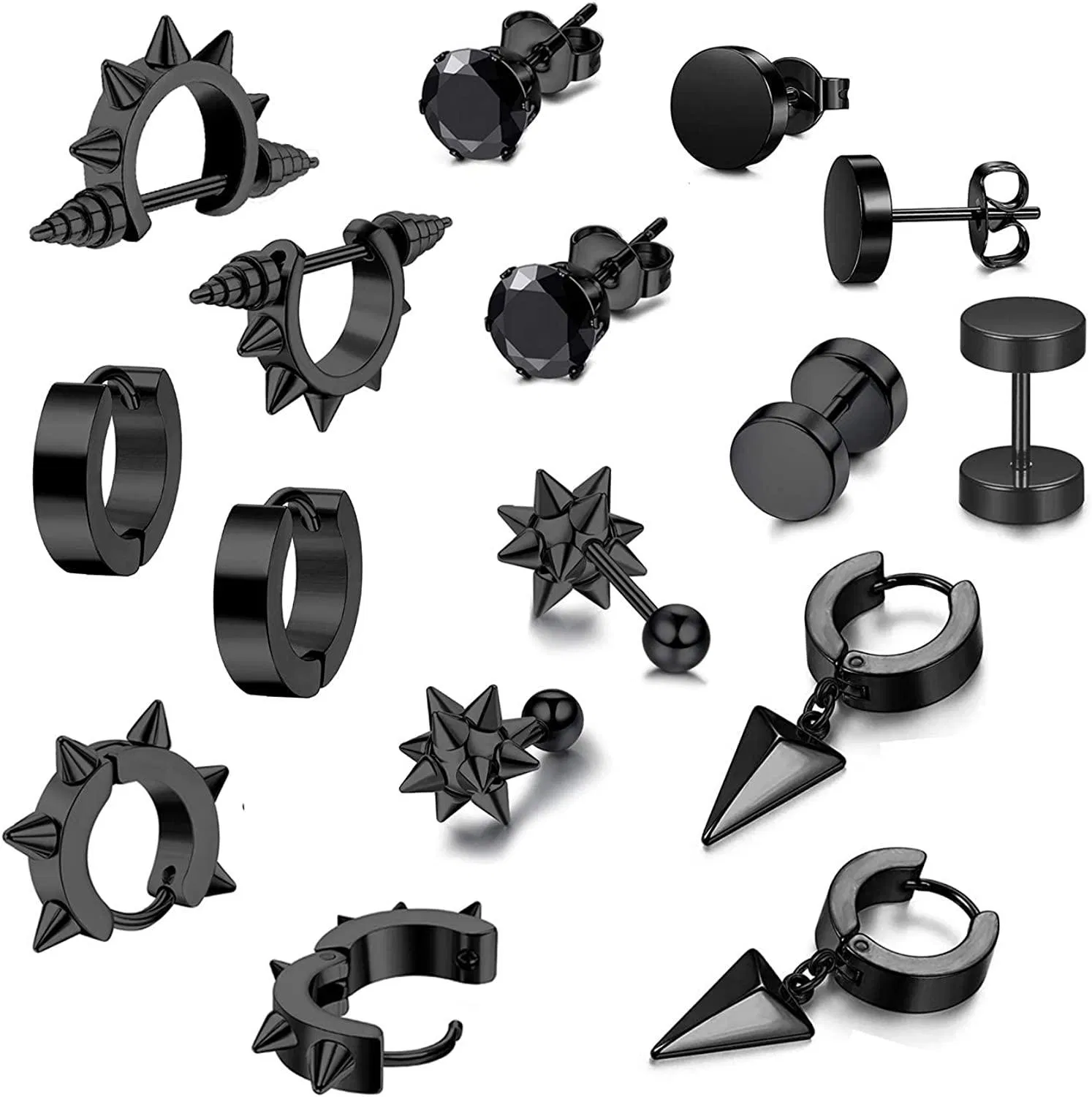 8 Paare Edelstahl Stud Punk Ohrringe für Frauen Männer CZ Huggie Ohrringe Dreieck Dangle Small Hoop Ohrringe Set