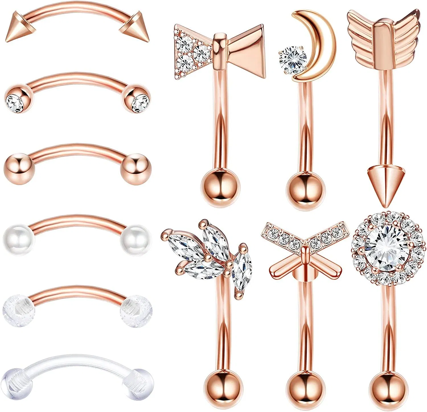 16G 12Pcs Augenbrauenringe Rook Daith Ohrring Set Lippenring Barbell Curved Ring Knorpel Tragus Ohrring Körper Piercing für Frauen Männer