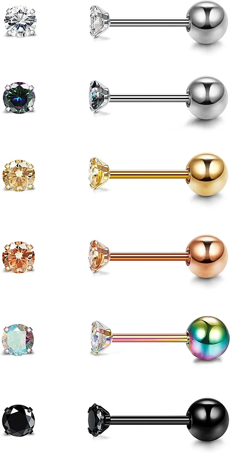 6Paare 20G Edelstahl Cubic Zirkonia Tragus Stud Ohrringe für Frauen Männer 4Prong CZ Flat Back Screw Back Ohrringe für Frauen Mädchen Helix Knorpel Ohr Piercing Schmuck