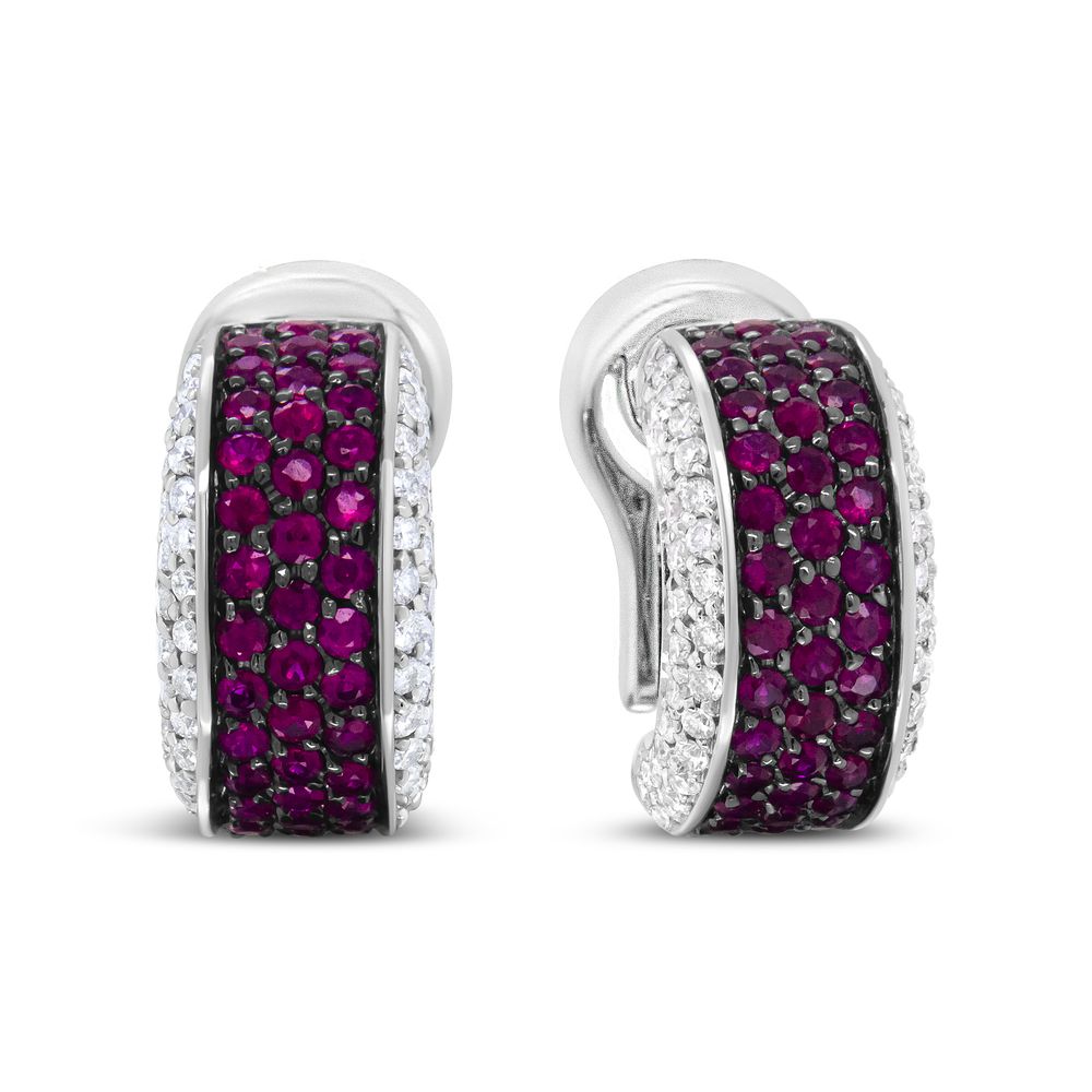 18 Karat Weißgold und Schwarz-Rhodium - Plated 3/4 Cttw Runde Diamanten und 1 mm Runde Rot Ruby Huggie Hoop Ohrringe (F-G - Farbe, VS1 - VS2 Klarheit)