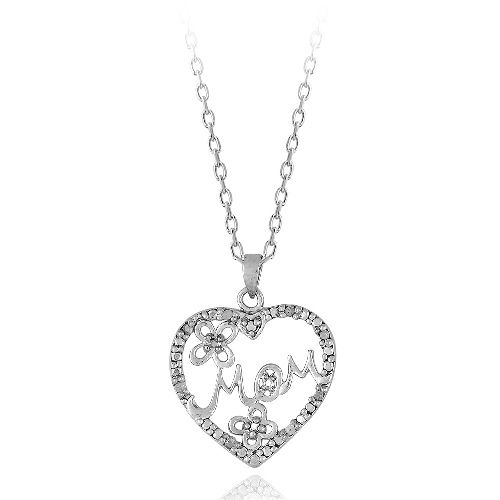 Sterling Silber 1 / 10ct Diamant MOM Herz Halskette