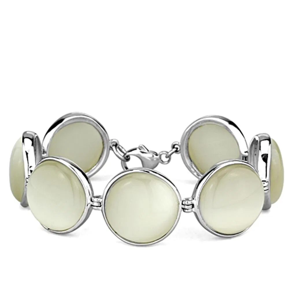 LOS762 - Hochpoliertes 925 Sterling Silber Armband mit synthetischem Katzenauge in Weiß