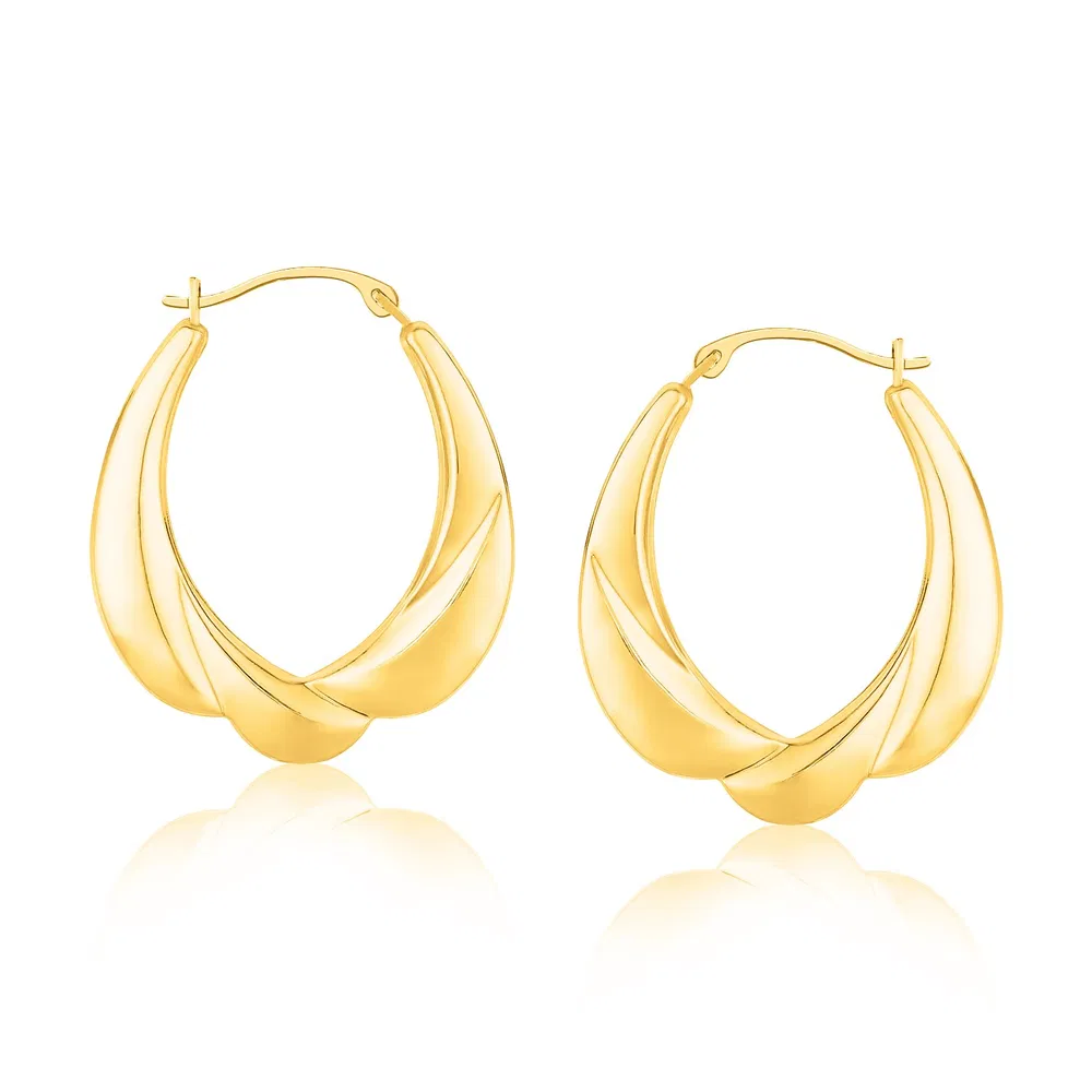 14 Karat Gelb-Gold Schallenschallmotif Graduiert Oval Hoop Ohrringe