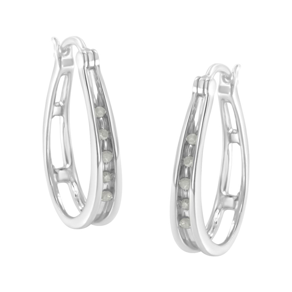 .925 Sterling Silber 1 / 10 Cttw Diamant Hoop Ohrringe (I-J Farbe, I3 Klarheit)