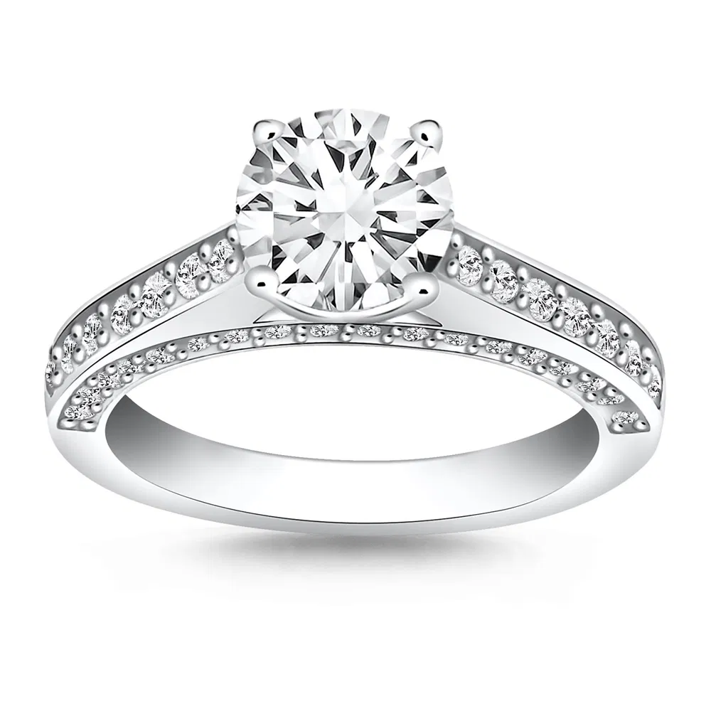 14 Karat Weißgold Pflaster Diamant Kathedrale Verlobungsring