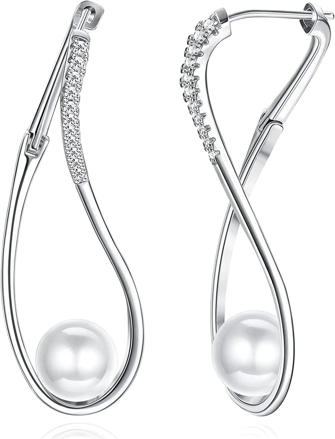 Pearl Hoop Ohrringe für Frauen Twist Oval Hoop Ohrringe mit Kubischem Zirkonium