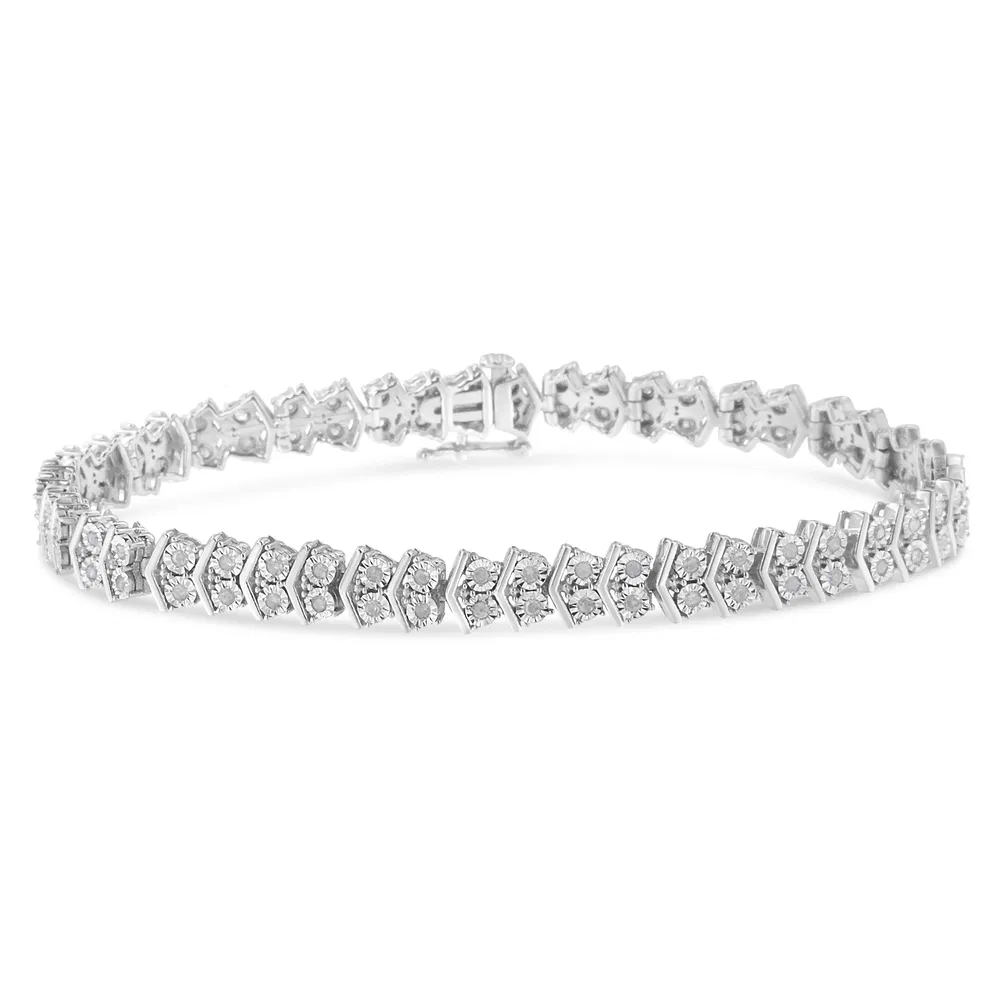 .925 Sterling Silber 1.0 Cttw Chevron 2 Stone Arrow Link Tennis Armband (I-J Farbe, I3 Klarheit) - 7'