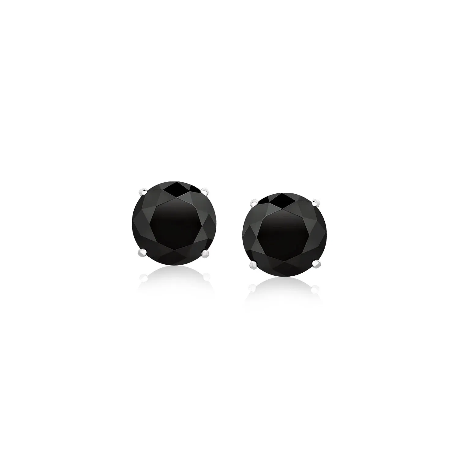 14 Karat Weißgold Stud Ohrringe mit Schwarz Facetted Cubic Zirkonia (6mm)