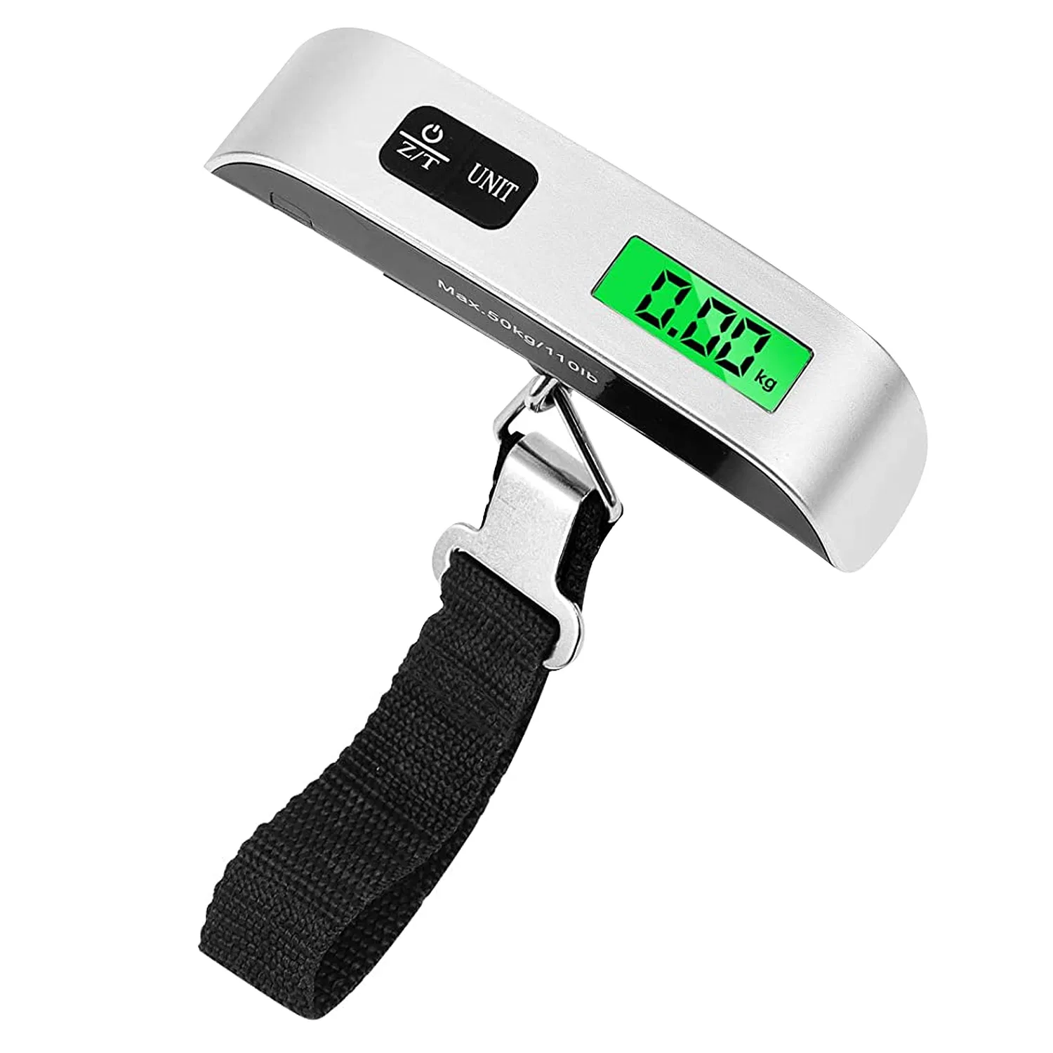 50kg 110lbs Tragbare Gepäckwage Handheld Hangkoffer Digitale Wage mit Hook LCD Display Temperatursensor Batterie Beinhalt Reisegewichtswage
