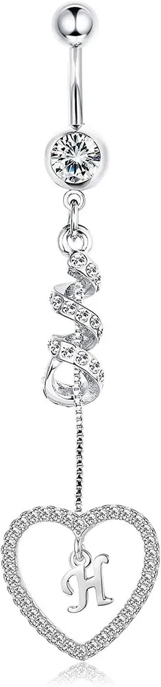 14G Bauchknopf Ringe Dangle mit Initialen für Frauen Mädchen Dangle Nabel Ringe 316L Chirurgische gebogene Nabel Barbell Dangle Bauch Piercing Schmuck