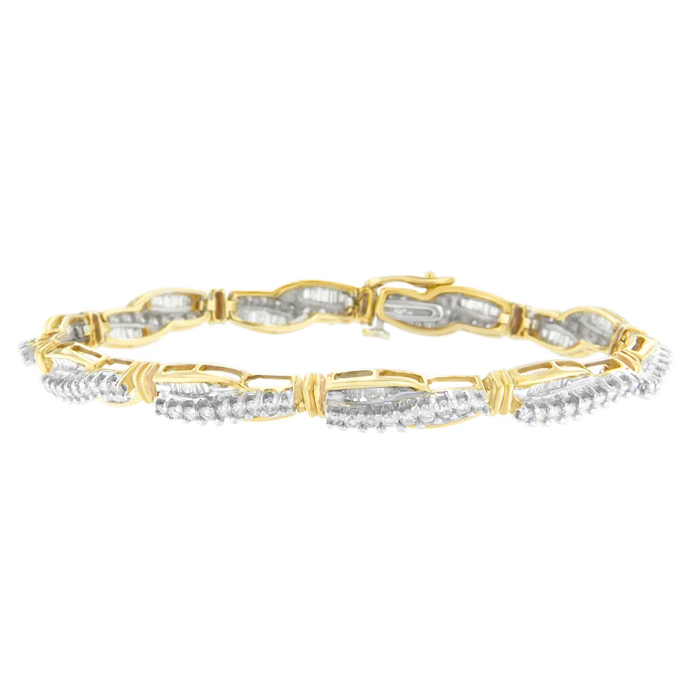 14 Karat Gelbgold Round and Baguette Cut Winding Love Diamond Armband (3.00 cttw, H-I Farbe, SI1 - SI2 Klarheit)