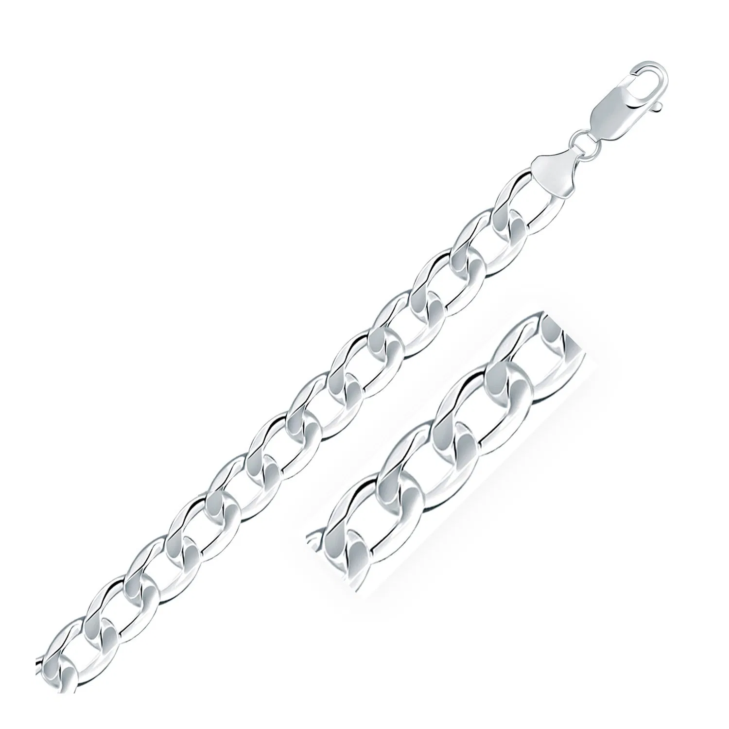 Rhodium Plated 8,4 mm Sterling Silber Curb Style Armband