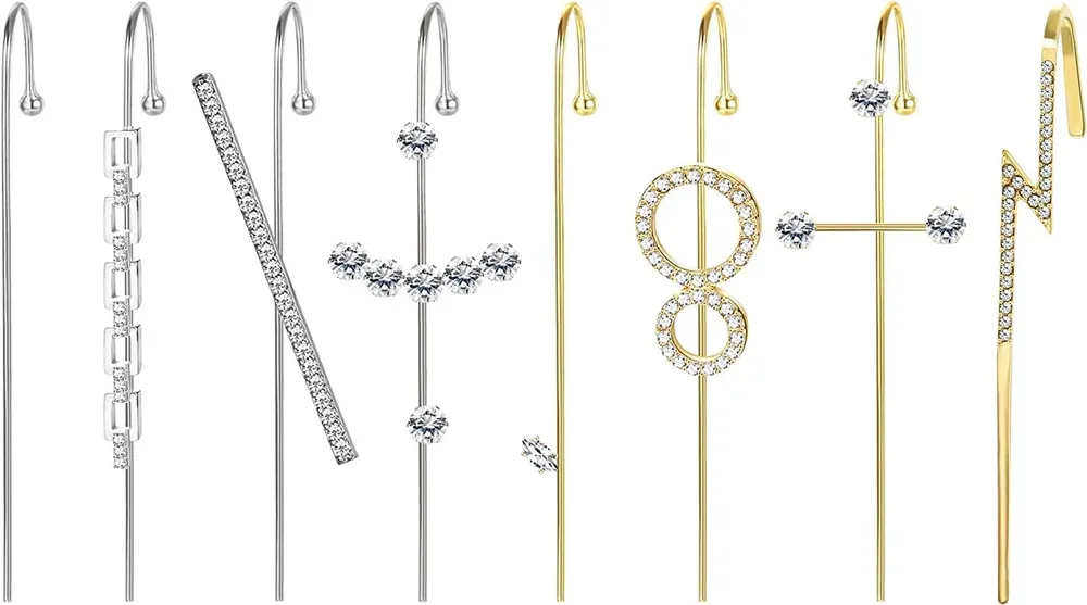8 Stück Ohr Manschette Wrap Crawler Hook Ohrringe Ohr für Frauen Long Ohrring Rhinestone Ohrset