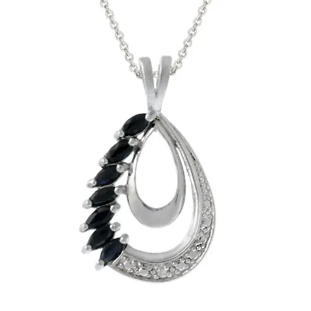 Sterling Silber Diamant Accentuated Sapphire Teardrop Anhänger
