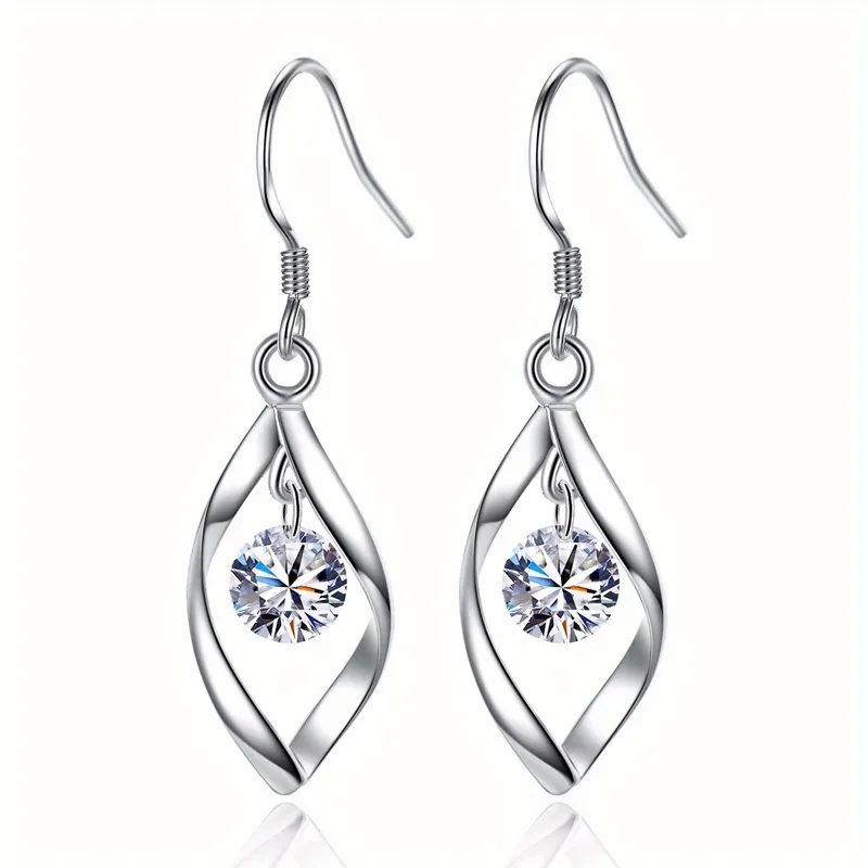 Zirkon Dekor Silber Ohrringe, Bohemian Rotating Tassel Drop Ohrringe Schmuck für Frauen