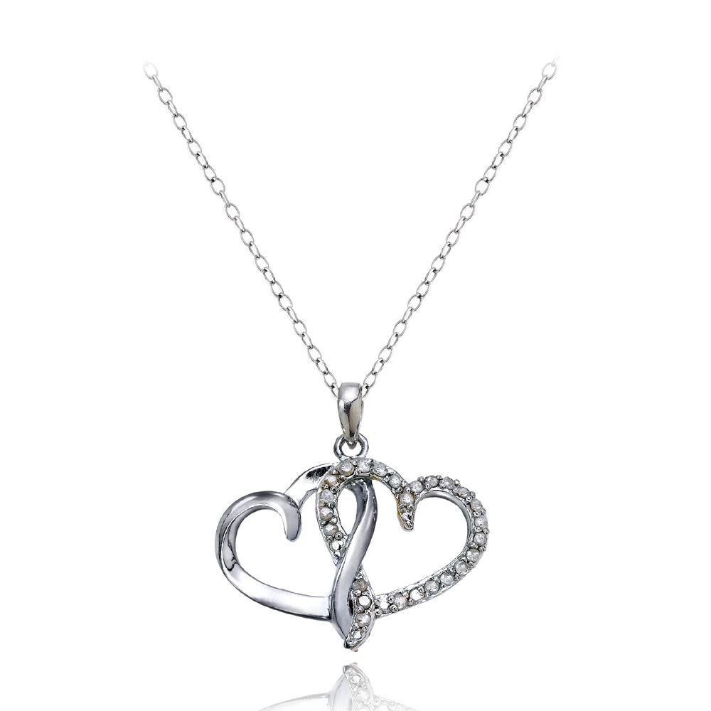 Sterling Silber 1 / 4 Carat Diamant Doppel Open Heart Halskette