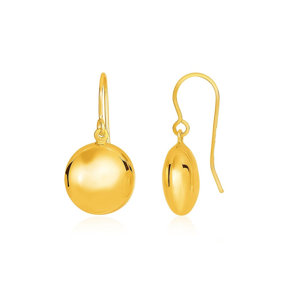 14K Gelbgold Puffed Circle Shape Drop Ohrringe