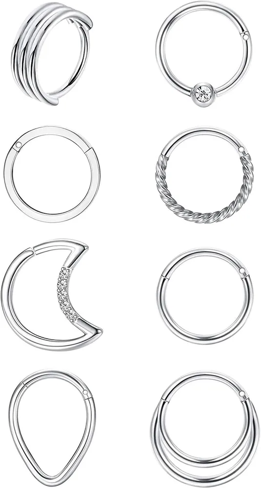 8 Stück 16G Edelstahl Septum Nasen Ringe Knorpel Ohrringe Hoop CZ Hinge Clicker Ringe Helix Daith Conch Tragus Nasen Piercing für Frauen