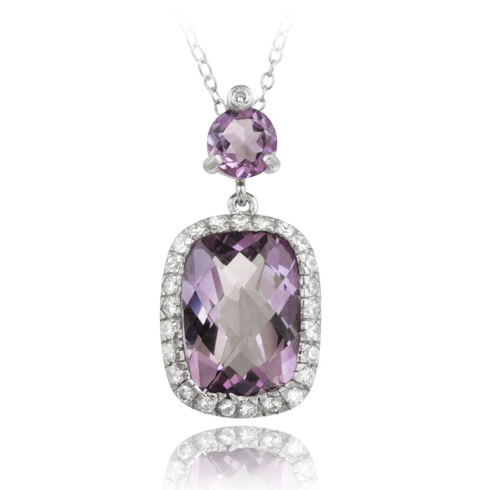 Sterling Silber 8ct Amethyst & CZ Rechteck Halskette