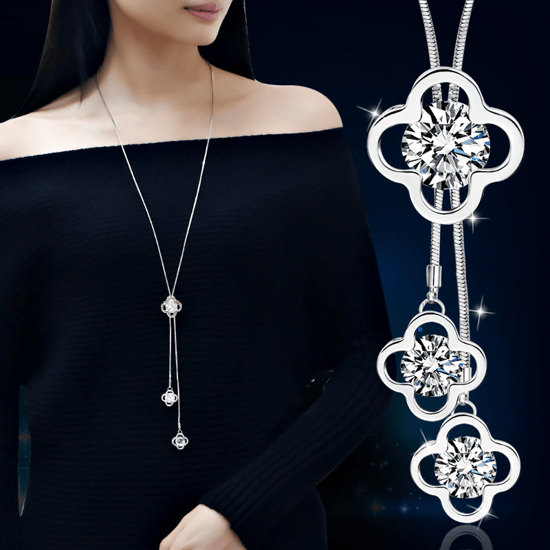 4-Leaf Clover Pullover Kette Kleid Accessoires Einfache vielseitige Tassel Anhänger Dekorationen für Frauen Mädchen Schmuck Accessoires
