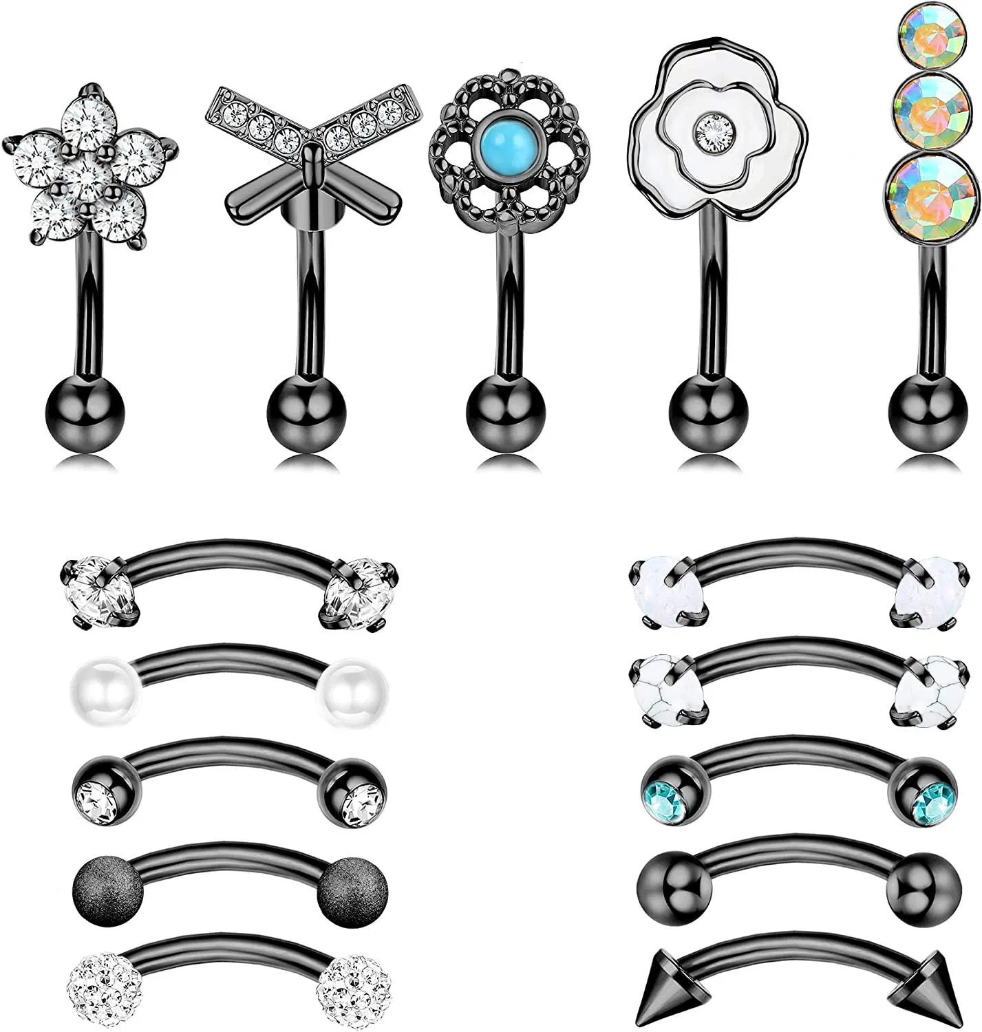 Rook Daith Piercing 16G chirurgische 6mm 8mm gebogene Barbell Augenbrauenringe Helix Tragus Snug Lippe Bauchknopf Piercing Daith Rook Ohrringe für Frauen Männer