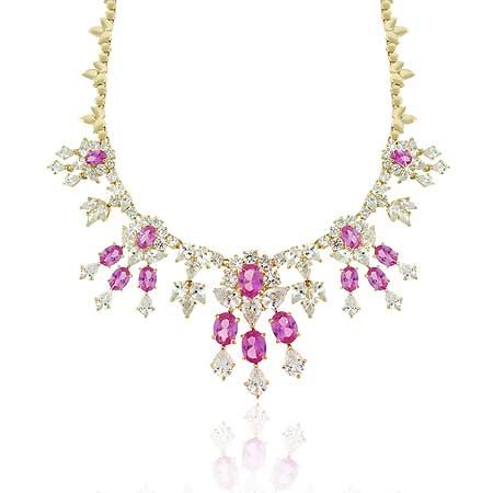 Vermeil (24 Karat Gold über Sterling Silber) Simulierte Diamant & Dunkel Pink cz Stein Waterfall Estate Halskette