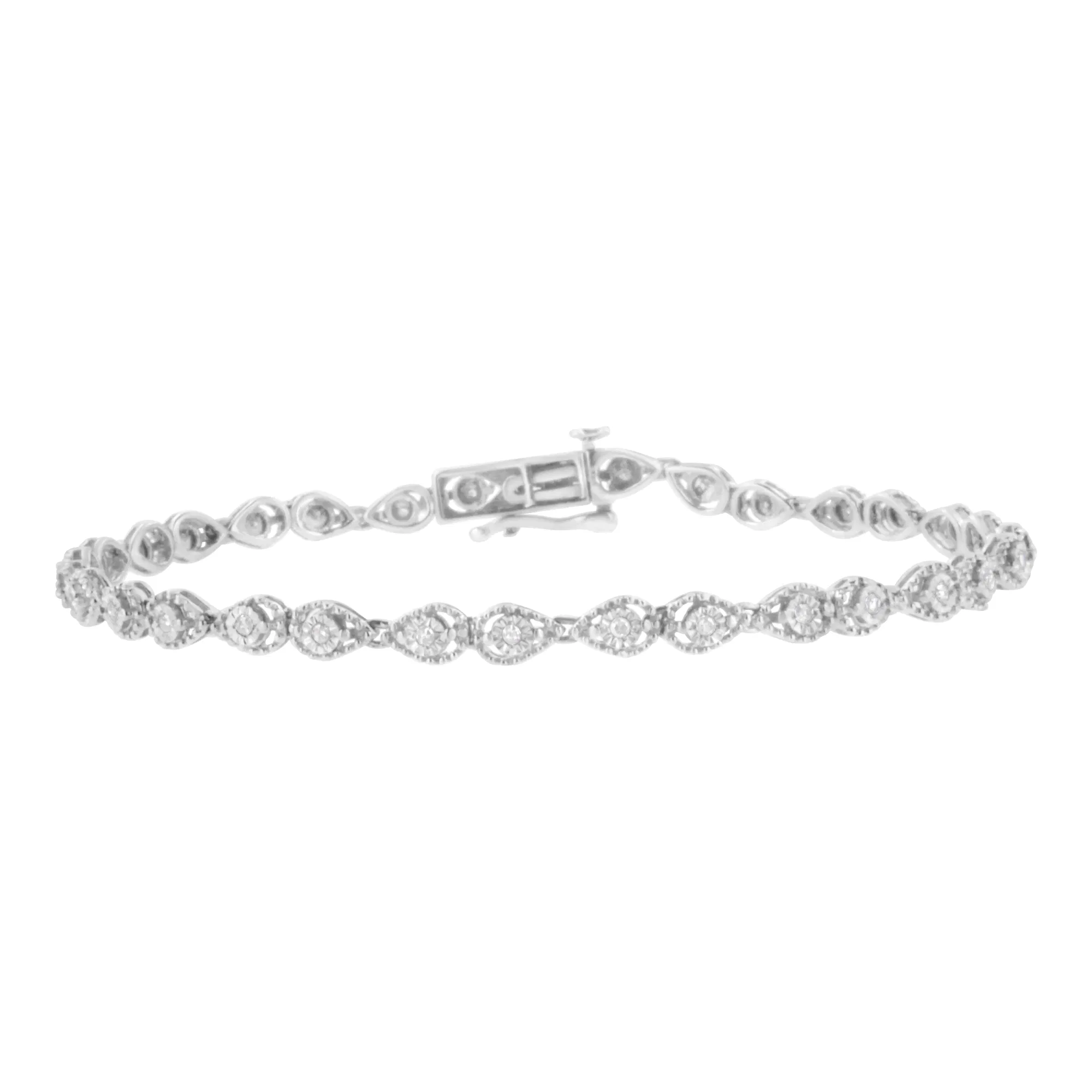 .925 Sterling Silber 1 / 2 cttw Miracle-Set Diamant Pear Shaped Link Armband (I-J Farbe, I3 Klarheit) - Größe 7,25