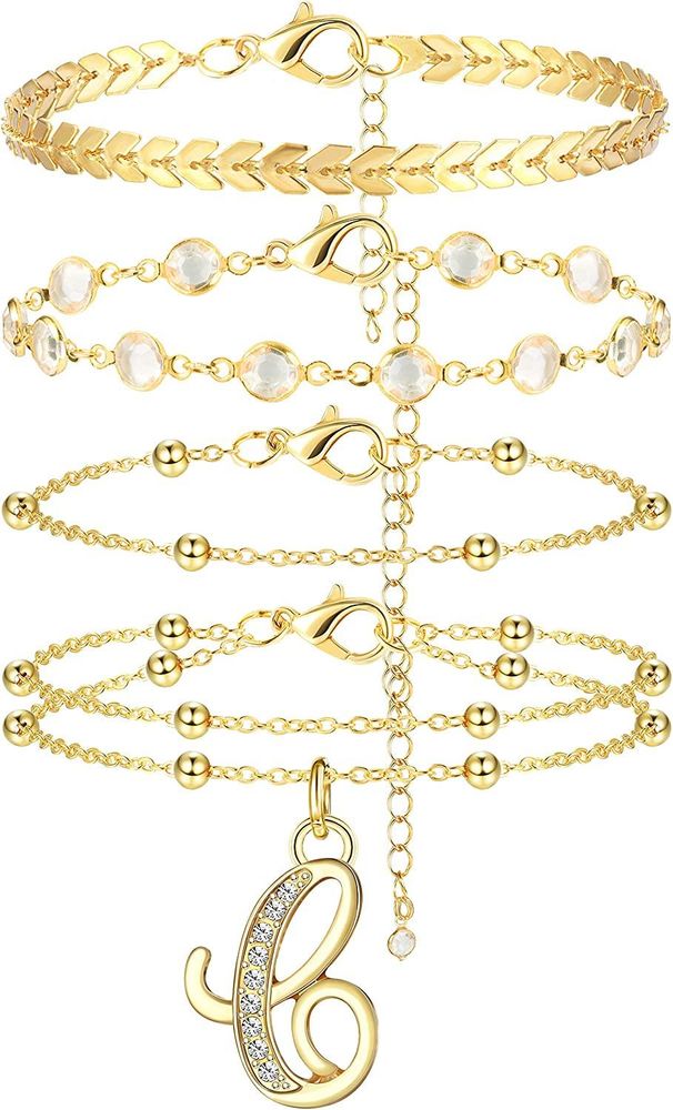 Anfängliche Knöchel-Armbänder für Frauen; 14K Gold beschichtete Handgefertigte Schichtbrief-Ankleber für Frauen süße Sommer-Strand - Geschenke