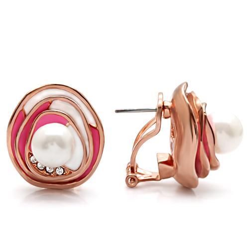 1W123 - Rose Gold Brass Ohrringe mit synthetischer Perle in Weiß