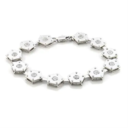 LO584 - Matte Rhodium & Rhodium Brass Armband mit AAA-Klasse CZ in Clear