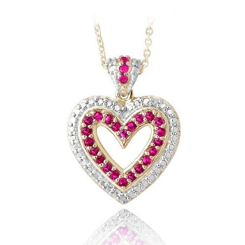 18 Karat Gold Plated Ruby & Diamond Accent Open Heart Kette