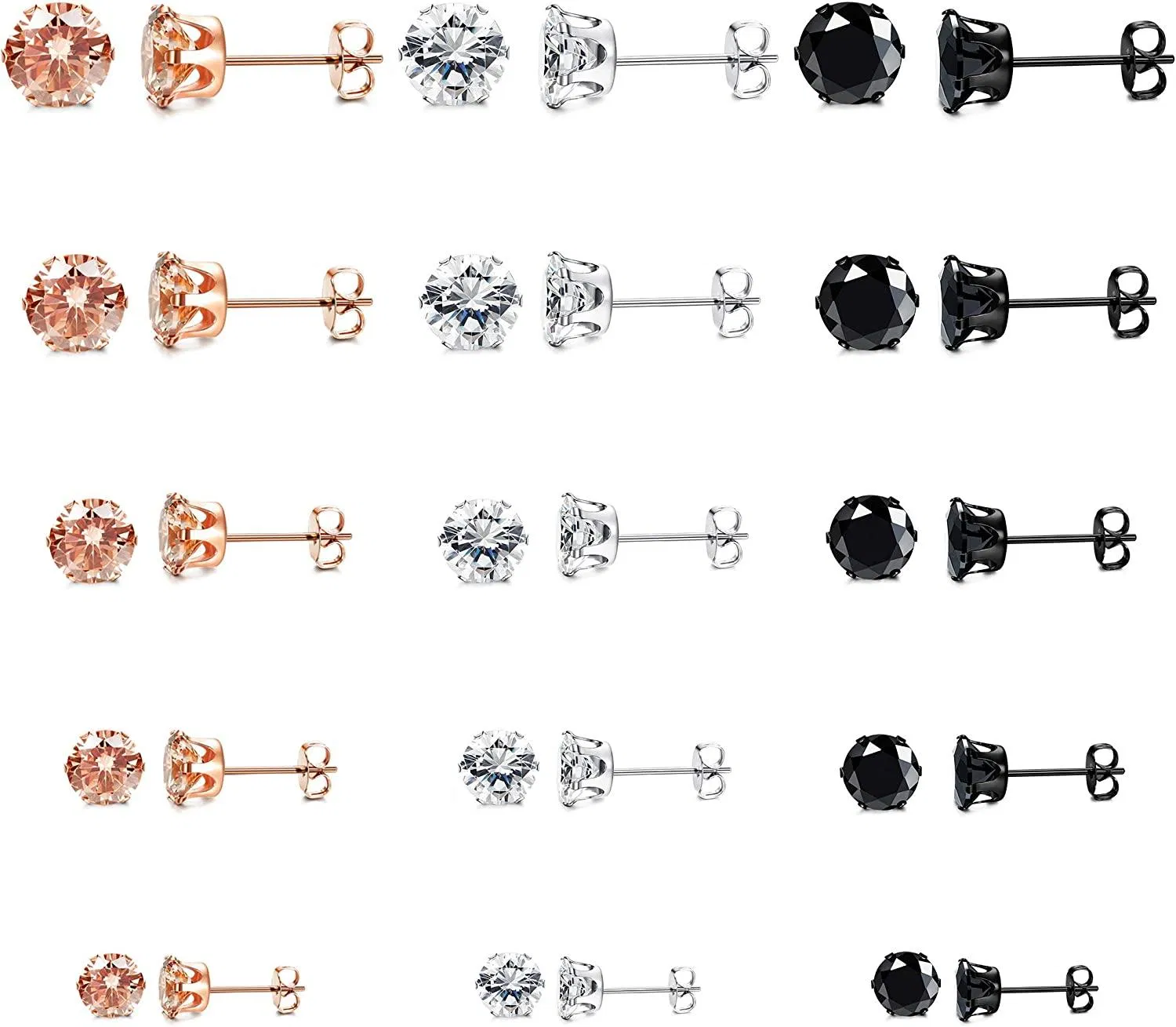 Damen 316L Edelstahl Round Clear Cubic Zirkonia Stud Ohrringe hypoallergen CZ Stud Ohrringe