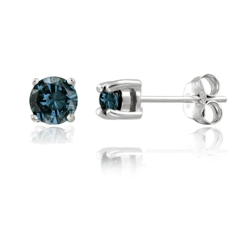 Sterling Silber 1 / 8ct Blue Diamond Stud Ohrringe