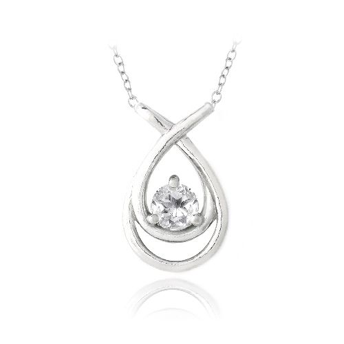 Sterling Silber 1 / 2ct weiße Topaz Doppel Tränentropfen Halskette