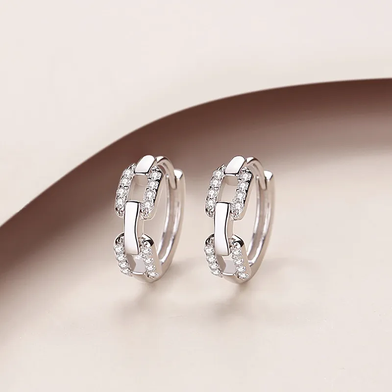 Sterling Silber koreanische einfache Quadratkette Ohrschnalle