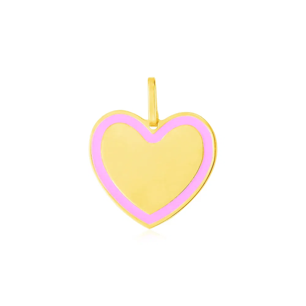14 Karat Gelbgold und Pink Enamel Herz Anhänger