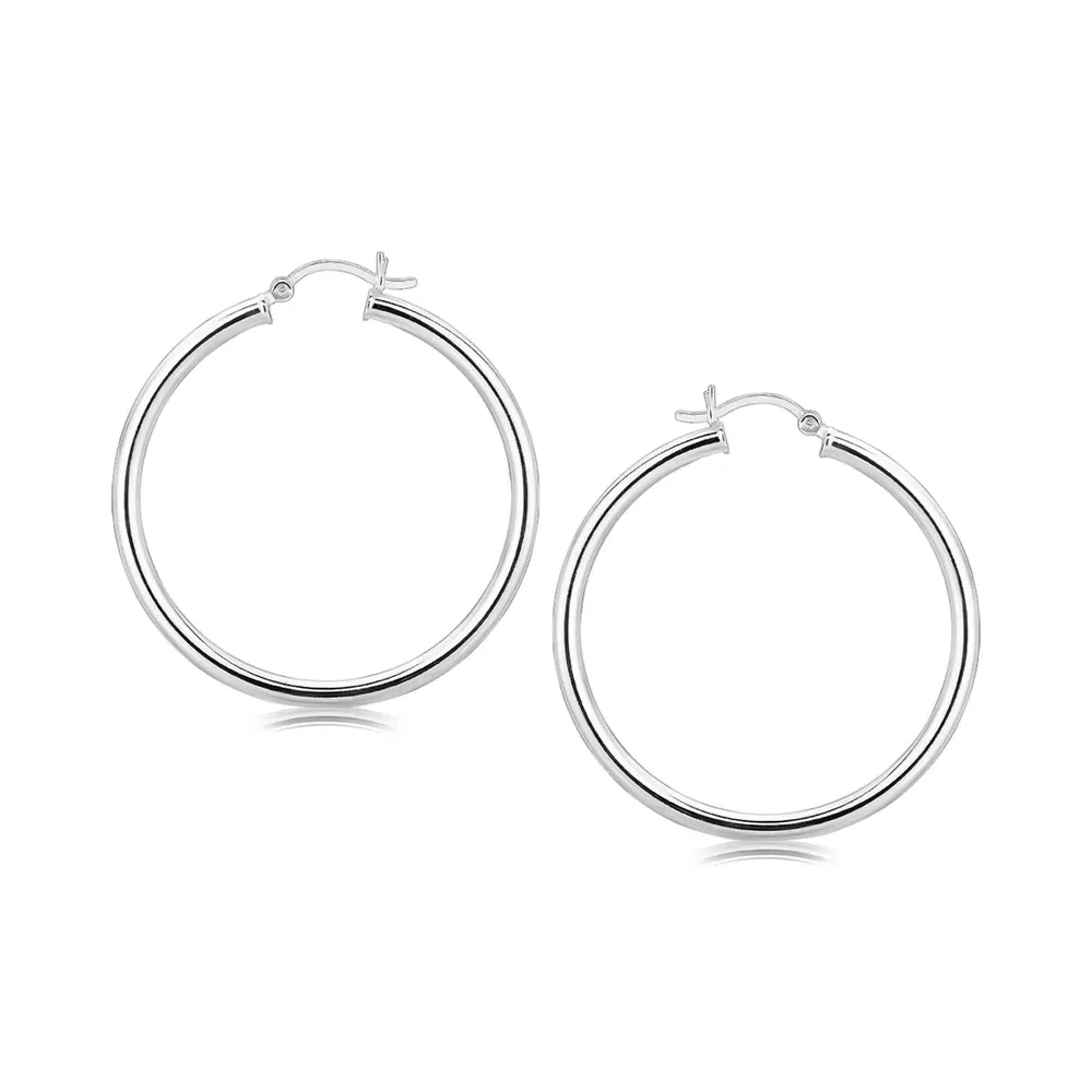 Sterling Silber Rhodium Plated Große Polierte Klassiker Hoop Ohrringe (3x40mm)