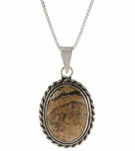 Echtes Bild Jasper Stone Twisted Sterling Silber Border Oval Pendant