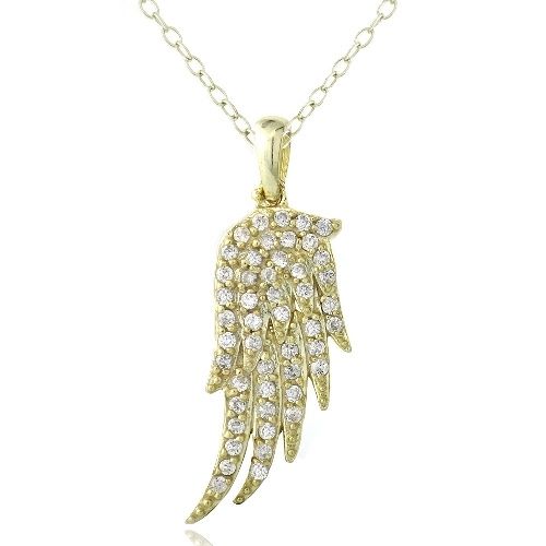 Goldton über Sterling Silber CZ Angel Wing Halskette