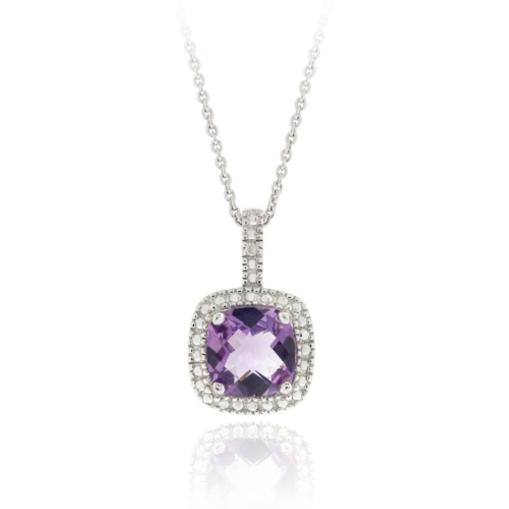 Sterling Silber Amethyst & Diamant Akzent Quadrat Anhänger